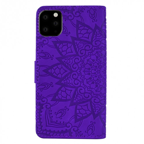 Étui en cuir estampé à double rabat avec motif pour mollet et fentes pour cartes de visite / portefeuille pour iPhone 11 Pro (5.8 pouces) (Violet) SH507E1953-07