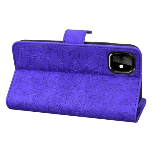 Étui en cuir estampé à double rabat avec motif pour mollet et fentes pour cartes de visite / portefeuille pour iPhone 11 Pro (5.8 pouces) (Violet) SH507E1953-07