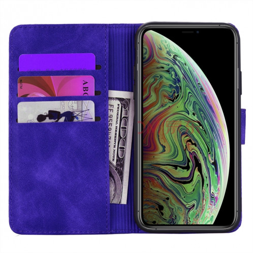 Étui en cuir estampé à double rabat avec motif pour mollet et fentes pour cartes de visite / portefeuille pour iPhone 11 Pro (5.8 pouces) (Violet) SH507E1953-07