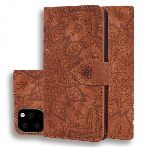 Étui en cuir estampé à double rabat avec motif de mollet et fentes pour portefeuille et porte-cartes pour iPhone 11 Pro Max (6.5 pouces) (Marron) SH508B877-08