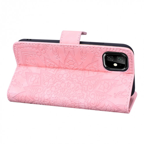 Étui en cuir estampé à double rabat avec motif de mollet et fentes pour portefeuille et porte-cartes pour iPhone 11 Pro Max (6.5 pouces) (Rose) SH508D1071-08
