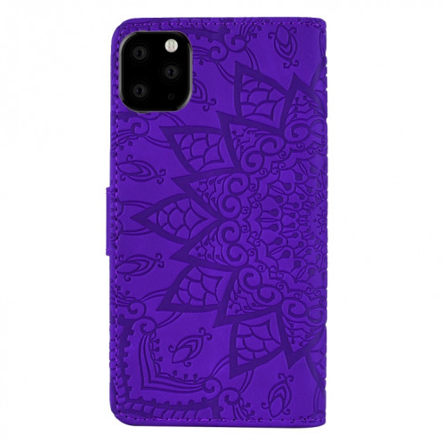 Étui en cuir estampé à double rabat avec motif de mollet et fentes pour portefeuille et porte-cartes pour iPhone 11 Pro Max (6.5 pouces) (Violet) SH508E382-08