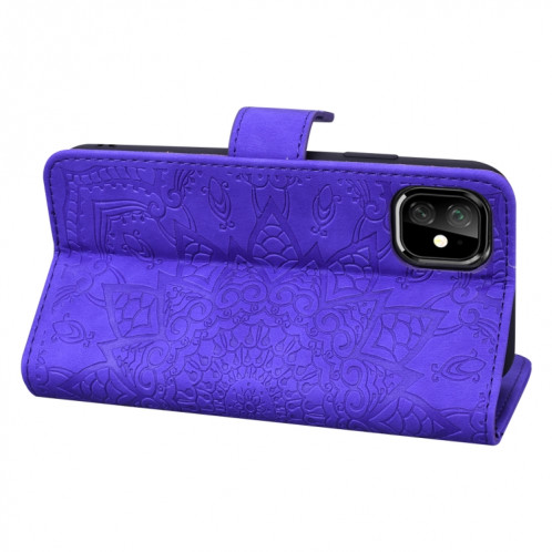 Étui en cuir estampé à double rabat avec motif de mollet et fentes pour portefeuille et porte-cartes pour iPhone 11 Pro Max (6.5 pouces) (Violet) SH508E382-08