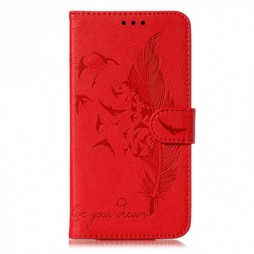 Étui en cuir à rabat horizontal avec motif de plume et texture litchi avec emplacements pour portefeuille et porte-cartes pour iPhone 11 Pro (rouge) SH803A1237-011