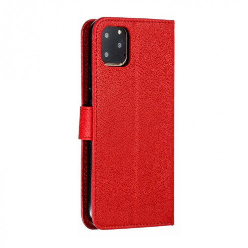 Étui en cuir à rabat horizontal avec motif de plume et texture litchi avec emplacements pour portefeuille et porte-cartes pour iPhone 11 Pro (rouge) SH803A1237-011