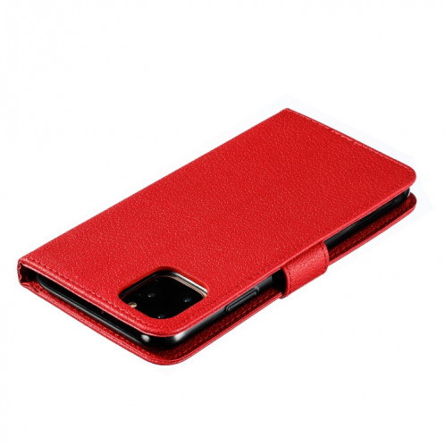 Étui en cuir à rabat horizontal avec motif de plume et texture litchi avec emplacements pour portefeuille et porte-cartes pour iPhone 11 Pro (rouge) SH803A1237-011