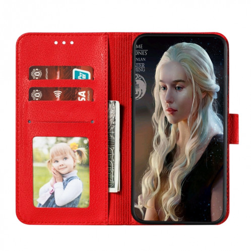 Étui en cuir à rabat horizontal avec motif de plume et texture litchi avec emplacements pour portefeuille et porte-cartes pour iPhone 11 Pro (rouge) SH803A1237-011