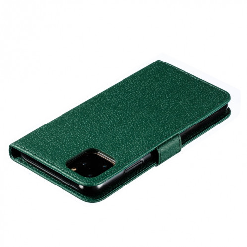 Etui en cuir à rabat horizontal avec motif de plume et texture litchi avec emplacements pour portefeuille et porte-cartes pour iPhone 11 Pro (Vert) SH803B1418-011