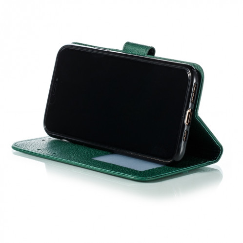 Etui en cuir à rabat horizontal avec motif de plume et texture litchi avec emplacements pour portefeuille et porte-cartes pour iPhone 11 Pro (Vert) SH803B1418-011