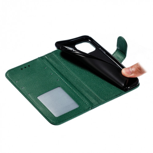 Etui en cuir à rabat horizontal avec motif de plume et texture litchi avec emplacements pour portefeuille et porte-cartes pour iPhone 11 Pro (Vert) SH803B1418-011