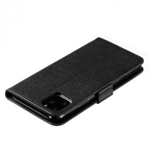 Etui en cuir à rabat horizontal avec motif de plume et texture litchi avec emplacements pour portefeuille et porte-cartes pour iPhone 11 Pro (noir) SH803C185-011