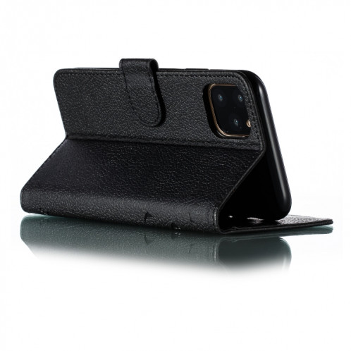 Etui en cuir à rabat horizontal avec motif de plume et texture litchi avec emplacements pour portefeuille et porte-cartes pour iPhone 11 Pro (noir) SH803C185-011