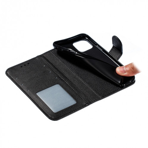 Etui en cuir à rabat horizontal avec motif de plume et texture litchi avec emplacements pour portefeuille et porte-cartes pour iPhone 11 Pro (noir) SH803C185-011