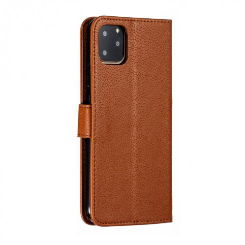 Étui en cuir à rabat horizontal avec motif de plume et texture litchi avec fentes pour portefeuille et porte-cartes pour iPhone 11 Pro (Marron) SH803E243-011