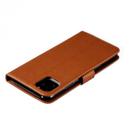 Étui en cuir à rabat horizontal avec motif de plume et texture litchi avec fentes pour portefeuille et porte-cartes pour iPhone 11 Pro (Marron) SH803E243-011