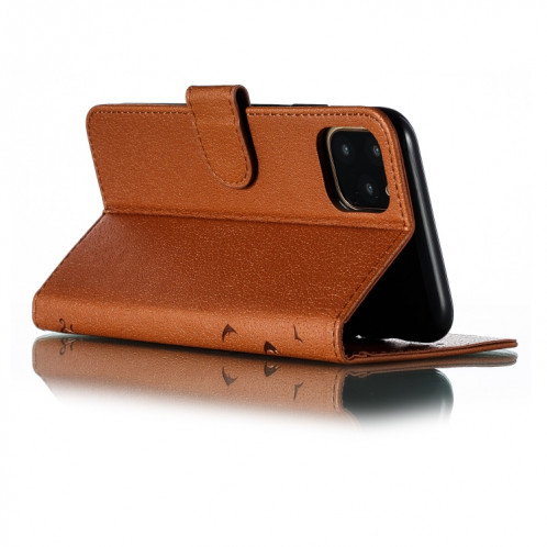 Étui en cuir à rabat horizontal avec motif de plume et texture litchi avec fentes pour portefeuille et porte-cartes pour iPhone 11 Pro (Marron) SH803E243-011