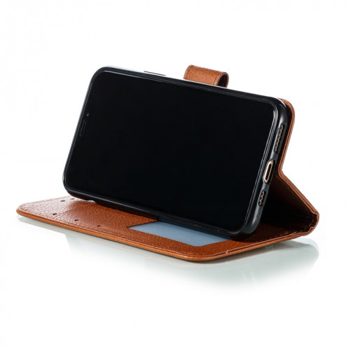 Étui en cuir à rabat horizontal avec motif de plume et texture litchi avec fentes pour portefeuille et porte-cartes pour iPhone 11 Pro (Marron) SH803E243-011