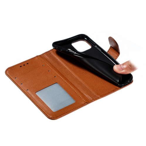 Étui en cuir à rabat horizontal avec motif de plume et texture litchi avec fentes pour portefeuille et porte-cartes pour iPhone 11 Pro (Marron) SH803E243-011