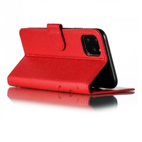 Étui en cuir à rabat horizontal avec motif de plume et texture litchi avec fentes pour portefeuille et porte-cartes pour iPhone 11 Pro Max (rouge) SH805A1956-011