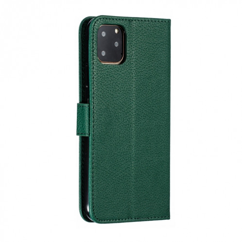 Étui en cuir à rabat horizontal avec motif de plume et texture litchi avec emplacements pour portefeuille et porte-cartes pour iPhone 11 Pro Max (Vert) SH805B1565-011