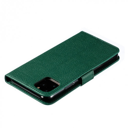 Étui en cuir à rabat horizontal avec motif de plume et texture litchi avec emplacements pour portefeuille et porte-cartes pour iPhone 11 Pro Max (Vert) SH805B1565-011