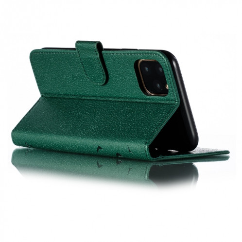 Étui en cuir à rabat horizontal avec motif de plume et texture litchi avec emplacements pour portefeuille et porte-cartes pour iPhone 11 Pro Max (Vert) SH805B1565-011