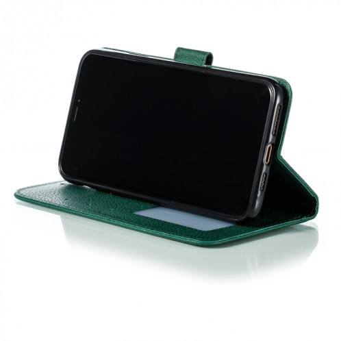 Étui en cuir à rabat horizontal avec motif de plume et texture litchi avec emplacements pour portefeuille et porte-cartes pour iPhone 11 Pro Max (Vert) SH805B1565-011