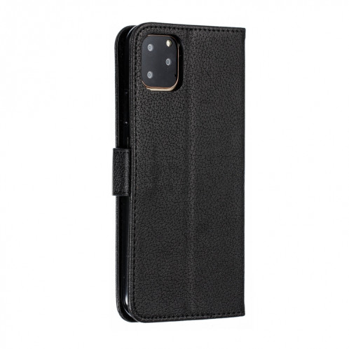 Étui en cuir à rabat horizontal avec motif de plume et texture litchi avec fentes pour portefeuille et porte-cartes pour iPhone 11 Pro Max (noir) SH805C228-011