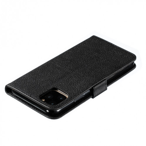 Étui en cuir à rabat horizontal avec motif de plume et texture litchi avec fentes pour portefeuille et porte-cartes pour iPhone 11 Pro Max (noir) SH805C228-011