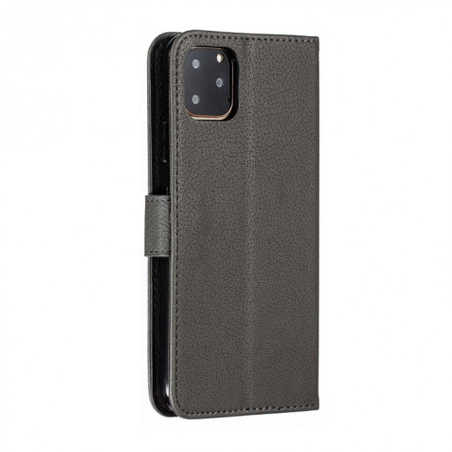 Etui en cuir à rabat horizontal avec motif de plume et texture litchi avec emplacements pour portefeuille et porte-cartes pour iPhone 11 Pro Max (Gris) SH805D1780-011