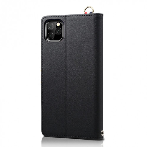 Étui à rabat horizontal en cuir avec emplacements pour cartes, porte-monnaie et lanière pour iPhone 11 Pro (noir) SH601A284-06