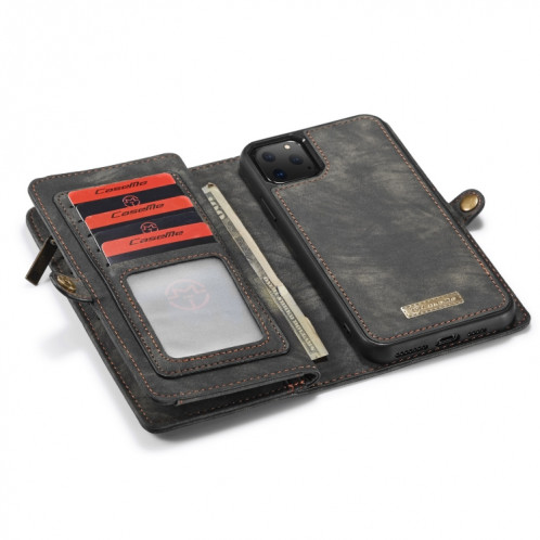 CaseMe-008 Etui à rabat horizontal multifonctionnel détachable avec fente pour carte & support & portefeuille avec fermeture à glissière et cadre photo pour iPhone 11 Pro (noir) SC601A1862-07