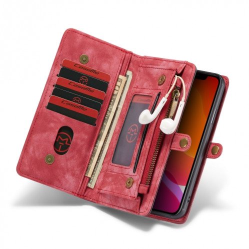 CaseMe-008 Etui en cuir à rabat horizontal multifonctionnel amovible avec fente pour carte & support & Portefeuille à fermeture éclair et cadre photo pour iPhone 11 Pro (rouge) SC601C1421-07