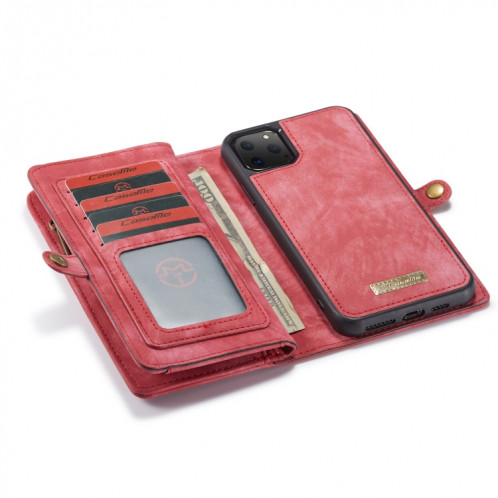 CaseMe-008 Etui en cuir à rabat horizontal multifonctionnel amovible avec fente pour carte & support & Portefeuille à fermeture éclair et cadre photo pour iPhone 11 Pro (rouge) SC601C1421-07