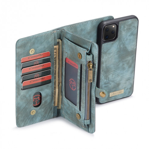 CaseMe-008 Etui en cuir à rabat horizontal multifonctionnel amovible avec fente pour carte & support & Portefeuille à fermeture éclair et cadre photo pour iPhone 11 Pro Max (bleu) SC603B1323-07