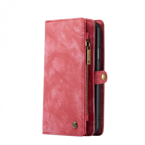 CaseMe-008 Etui en cuir à rabat horizontal et multifonctionnel amovible avec fente pour carte & support & Portefeuille à fermeture éclair et cadre photo pour iPhone 11 Pro Max (Rouge) SC603C1899-07