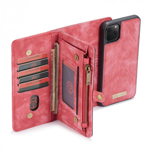 CaseMe-008 Etui en cuir à rabat horizontal et multifonctionnel amovible avec fente pour carte & support & Portefeuille à fermeture éclair et cadre photo pour iPhone 11 Pro Max (Rouge) SC603C1899-07