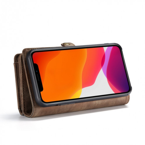 CaseMe-008 Etui en cuir à rabat horizontal et multifonctionnel amovible avec fente pour carte, porte-document et portefeuille avec fermeture à glissière et cadre photo pour iPhone 11 Pro Max (Marron) SC603D252-07