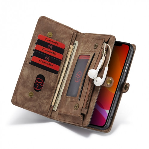 CaseMe-008 Etui en cuir à rabat horizontal et multifonctionnel amovible avec fente pour carte, porte-document et portefeuille avec fermeture à glissière et cadre photo pour iPhone 11 Pro Max (Marron) SC603D252-07