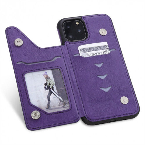 Pour iPhone 11 Pro Cat Tree Motif Gaufrage Étui de protection antichoc avec fentes pour cartes et cadre photo (Violet) SH009A450-07