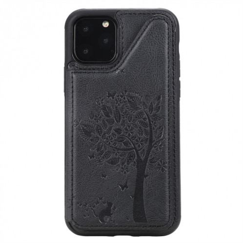 Pour iPhone 11 Pro Cat Tree Motif Gaufrage Étui de protection antichoc avec fentes pour cartes et cadre photo (Noir) SH009B209-07