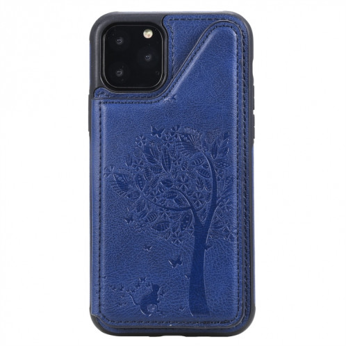  Étui de protection antichoc avec fentes pour cartes et cadre photo (bleu) pour iPhone 11 Pro Cat Tree à motif de gaufrage SH009C733-07