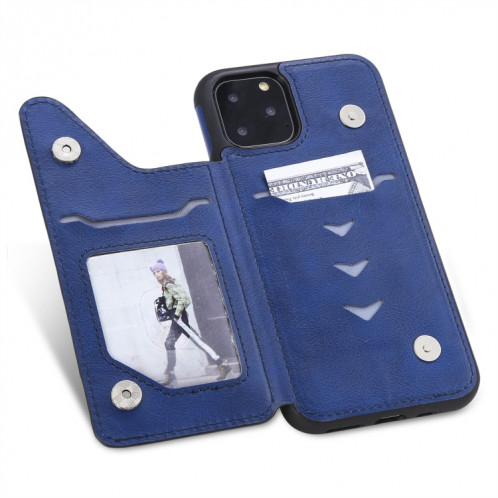  Étui de protection antichoc avec fentes pour cartes et cadre photo (bleu) pour iPhone 11 Pro Cat Tree à motif de gaufrage SH009C733-07
