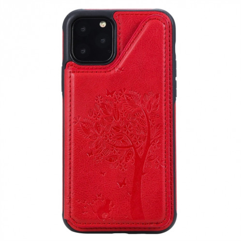 Pour iPhone 11 Pro Cat Tree Motif Gaufrage Étui de protection antichoc avec fentes pour cartes et cadre photo (Rouge) SH009E69-07