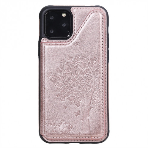 Pour iPhone 11 Pro Cat Arbre Motif Gaufrage Antichoc Etui de Protection avec Fentes pour Cartes & Cadre Photo (Or Rose) SH009F667-07