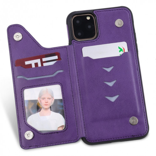 Pour iPhone 11 Pro Max Arbre à chat gaufrage, étui de protection antichoc avec fentes pour cartes et cadre photo (violet) SH011A416-07