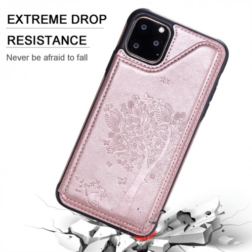 Pour iPhone 11 Pro Max Arbre à chat gaufrage, étui de protection antichoc avec fentes pour cartes et cadre photo (violet) SH011A416-07