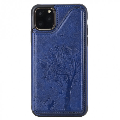 Pour iPhone 11 Pro Max Arbre à chat gaufrage, étui de protection antichoc avec fentes pour cartes et cadre photo (bleu) SH011C1168-07