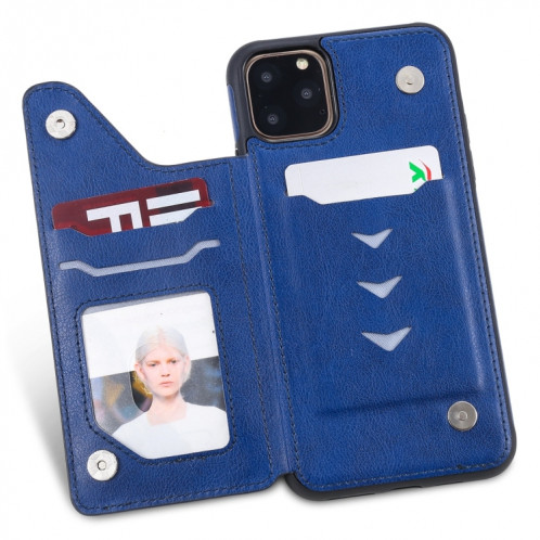 Pour iPhone 11 Pro Max Arbre à chat gaufrage, étui de protection antichoc avec fentes pour cartes et cadre photo (bleu) SH011C1168-07