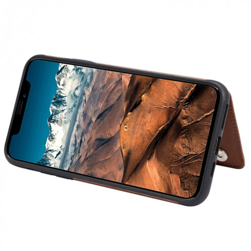 Pour iPhone 11 Pro Max Arbre à chat Motif gravé en relief Étui de protection antichoc avec fentes pour cartes et cadre photo (Marron) SH011D880-07